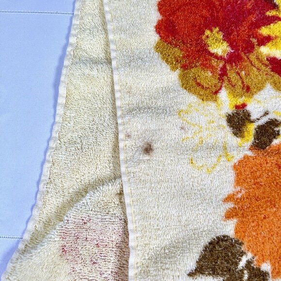 Vintage 70s Flower Power Cannon Floral Bath Towel Fringe Retro Mid Century Mod - Picture 7 of 7